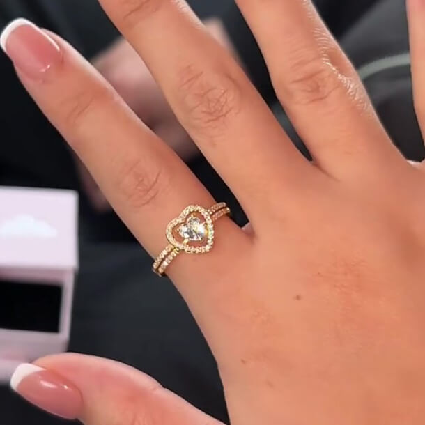 Heart Cut Diamond White Sterling Silver Yellow Gold Bridal Ring Sets