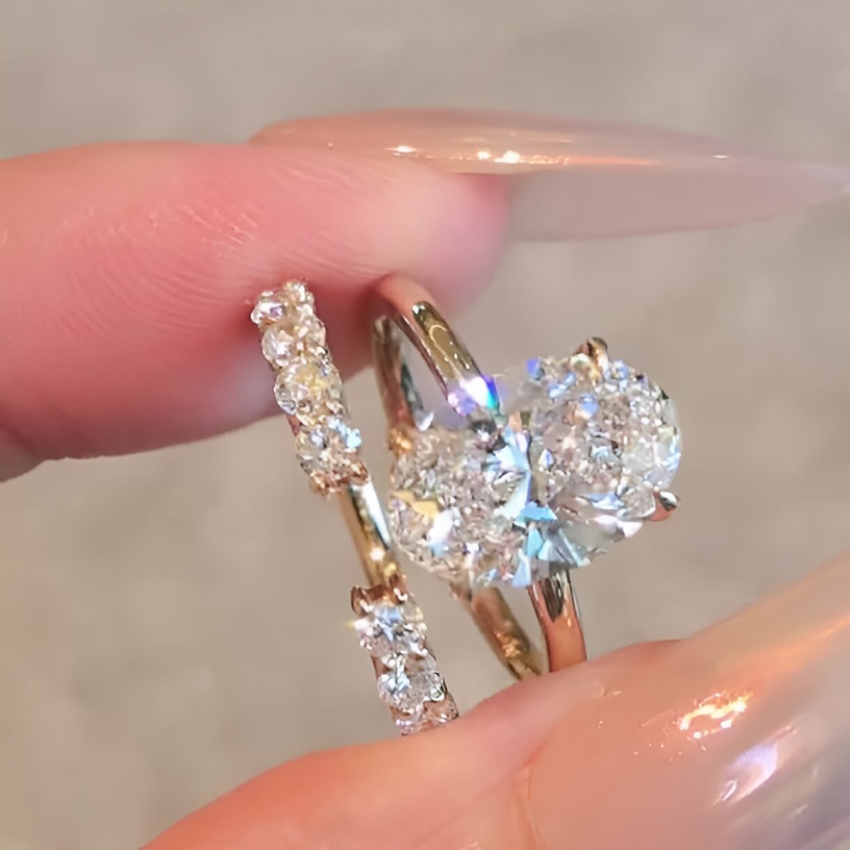 Oval Cut Diamond White Sterling Silver Yellow Gold Halo Bridal Ring Sets