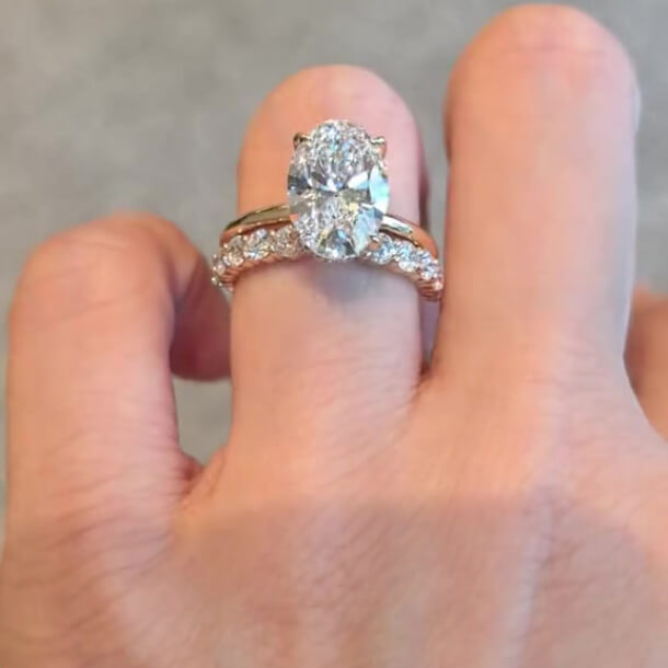 Oval Cut Diamond White Sterling Silver Yellow Gold Halo Bridal Ring Sets