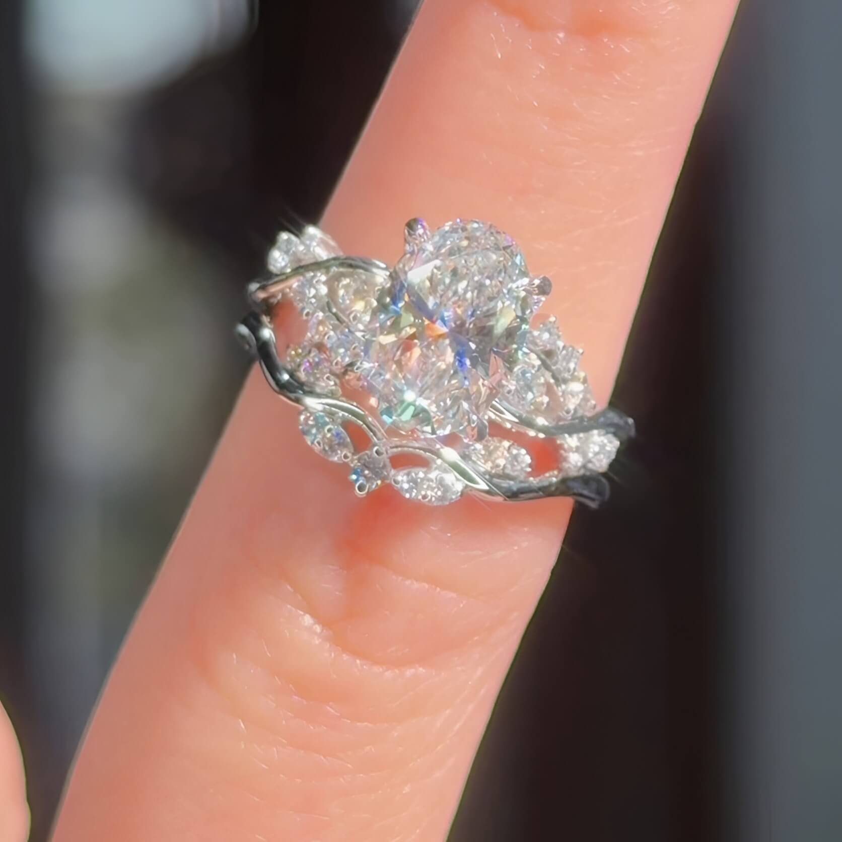 Oval Cut Diamond White Sterling Silver Intertwined Bridal Ring Sets