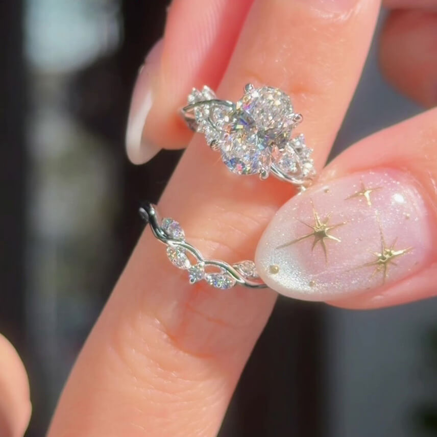 Oval Cut Diamond White Sterling Silver Intertwined Bridal Ring Sets