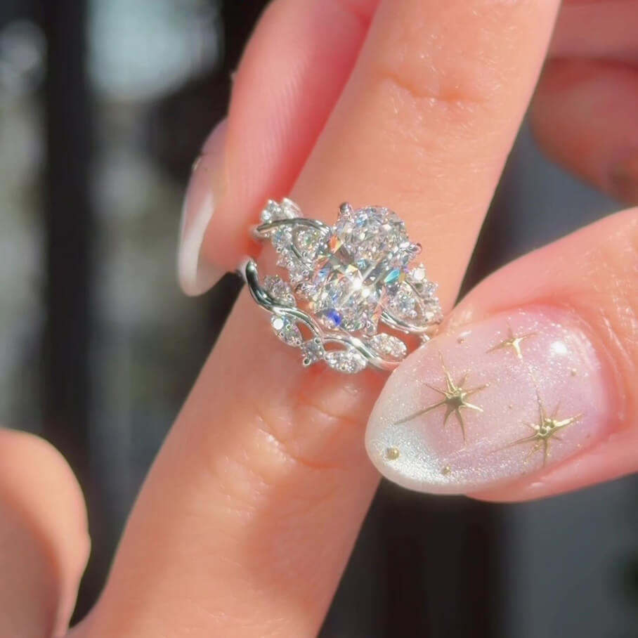 Oval Cut Diamond White Sterling Silver Intertwined Bridal Ring Sets