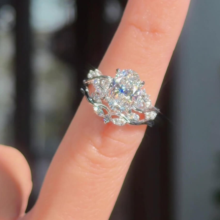 Oval Cut Diamond White Sterling Silver Intertwined Bridal Ring Sets