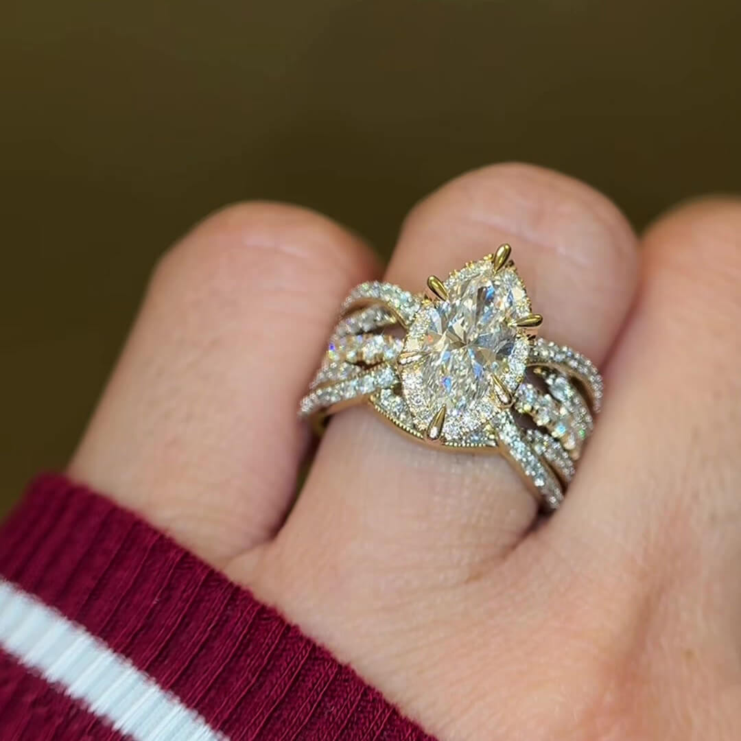 Marquise Cut Diamond White Sterling Silver Yellow Gold Halo Enhancer Bridal Ring Sets