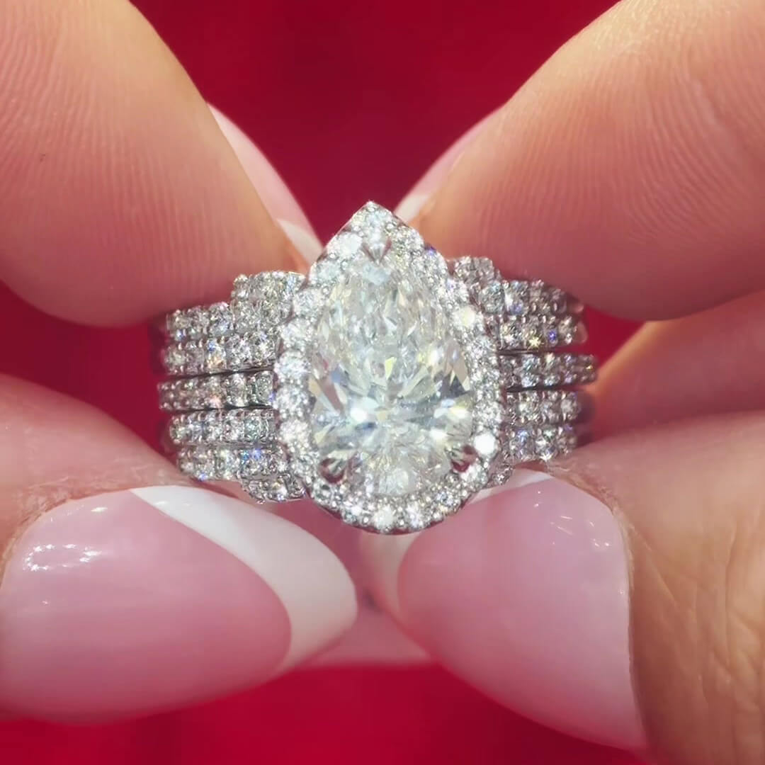 Pear Cut Diamond White Sterling Silver Halo Enhancer Bridal Ring Sets