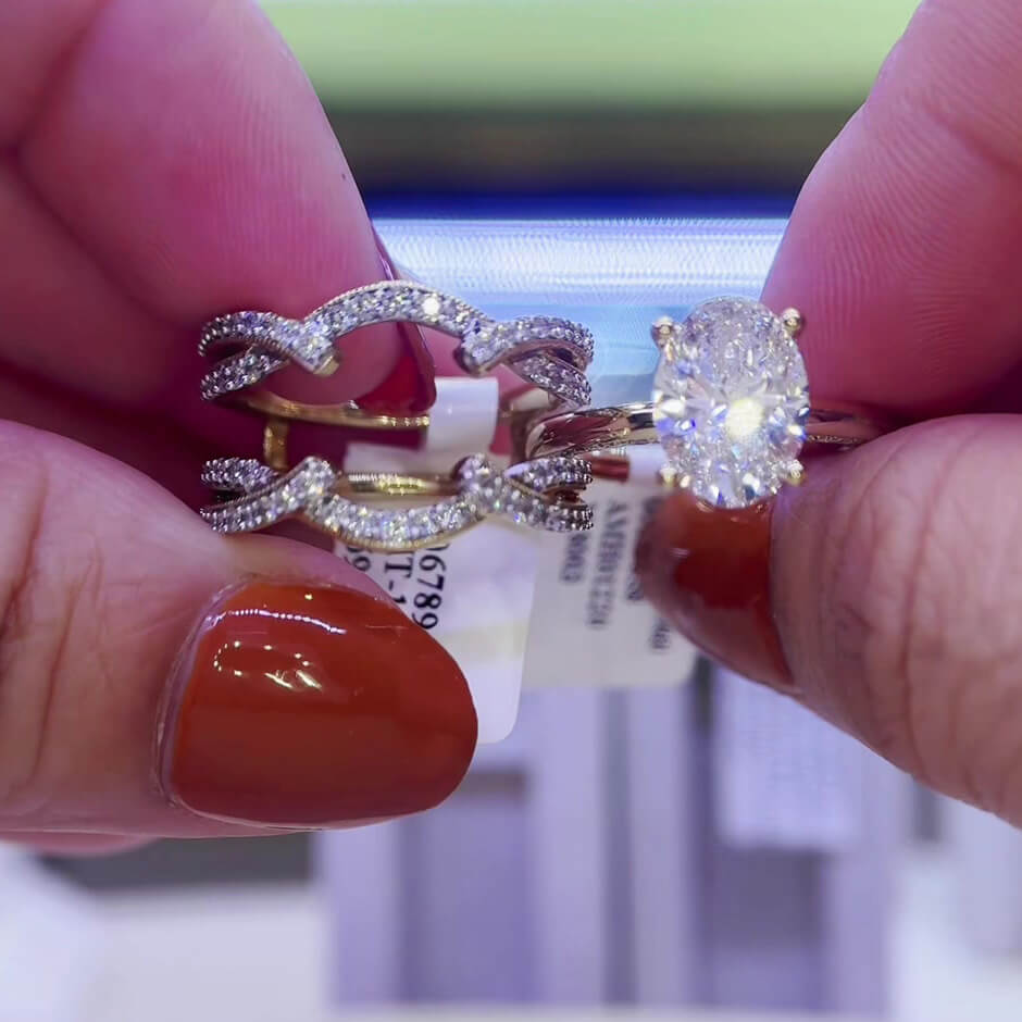 Oval Cut Diamond White Sterling Silver Yellow Gold Enhancer Bridal Ring Sets