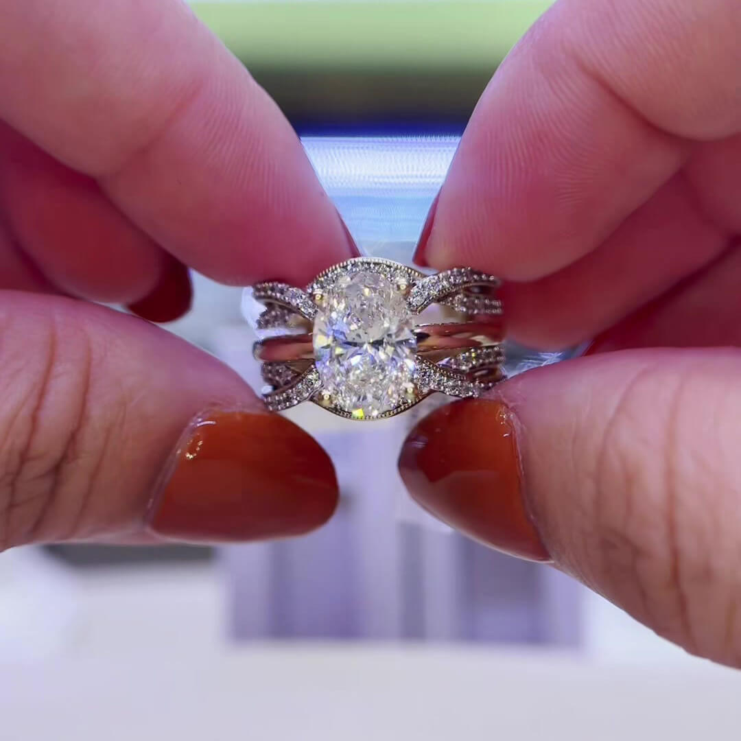 Oval Cut Diamond White Sterling Silver Yellow Gold Enhancer Bridal Ring Sets