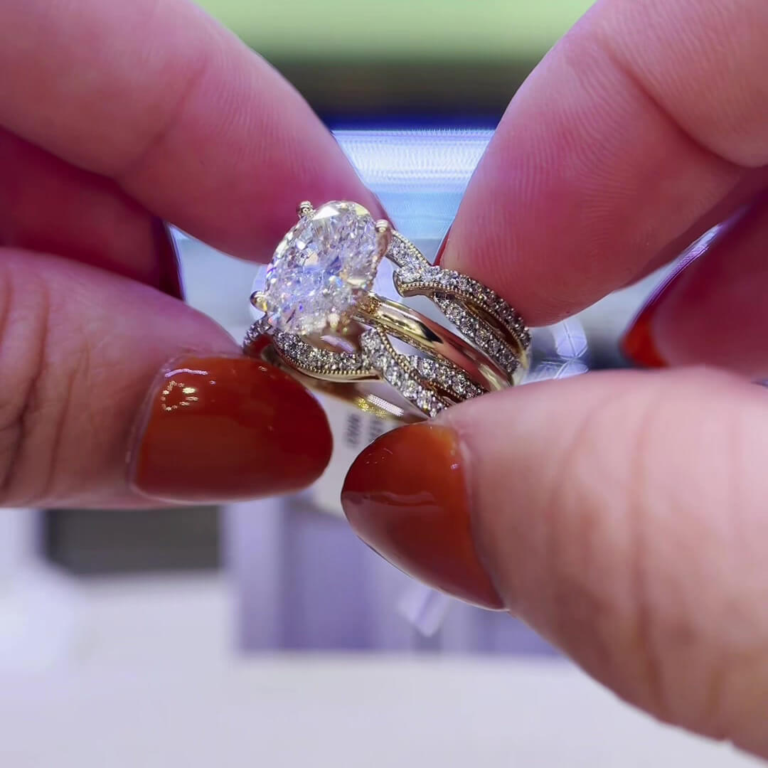 Oval Cut Diamond White Sterling Silver Yellow Gold Enhancer Bridal Ring Sets