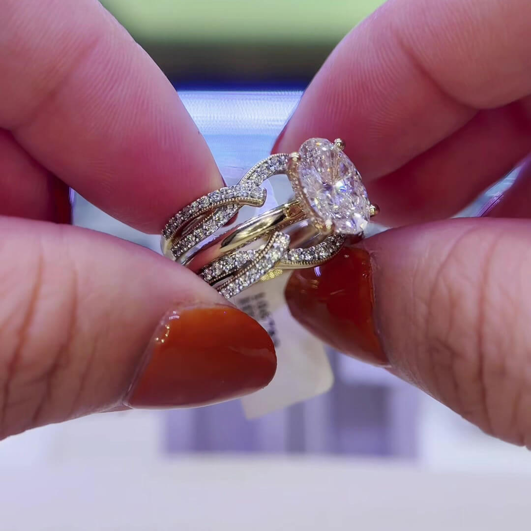 Oval Cut Diamond White Sterling Silver Yellow Gold Enhancer Bridal Ring Sets