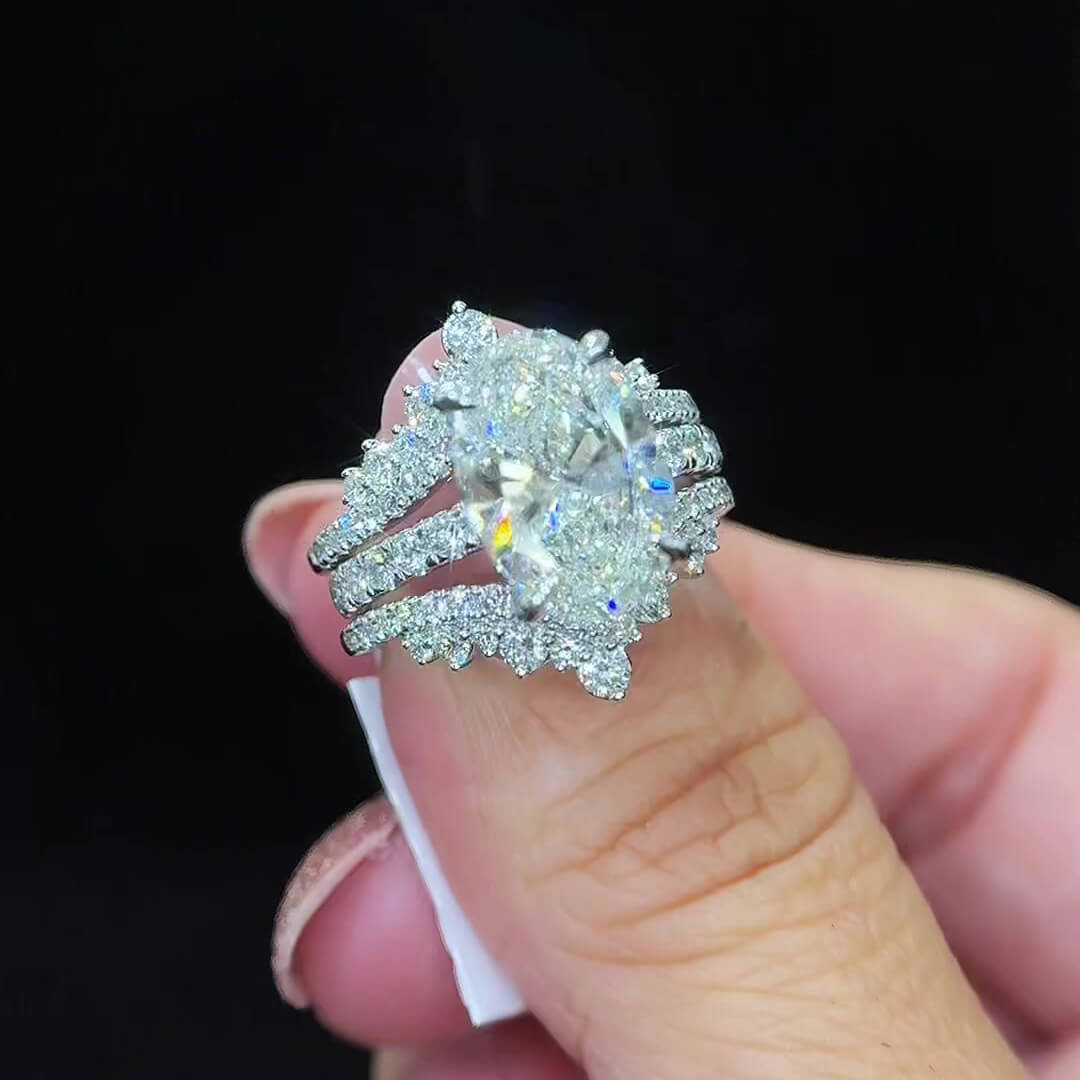 Oval Cut Diamond White Sterling Silver Enhancer Hidden Halo Bridal Ring Sets