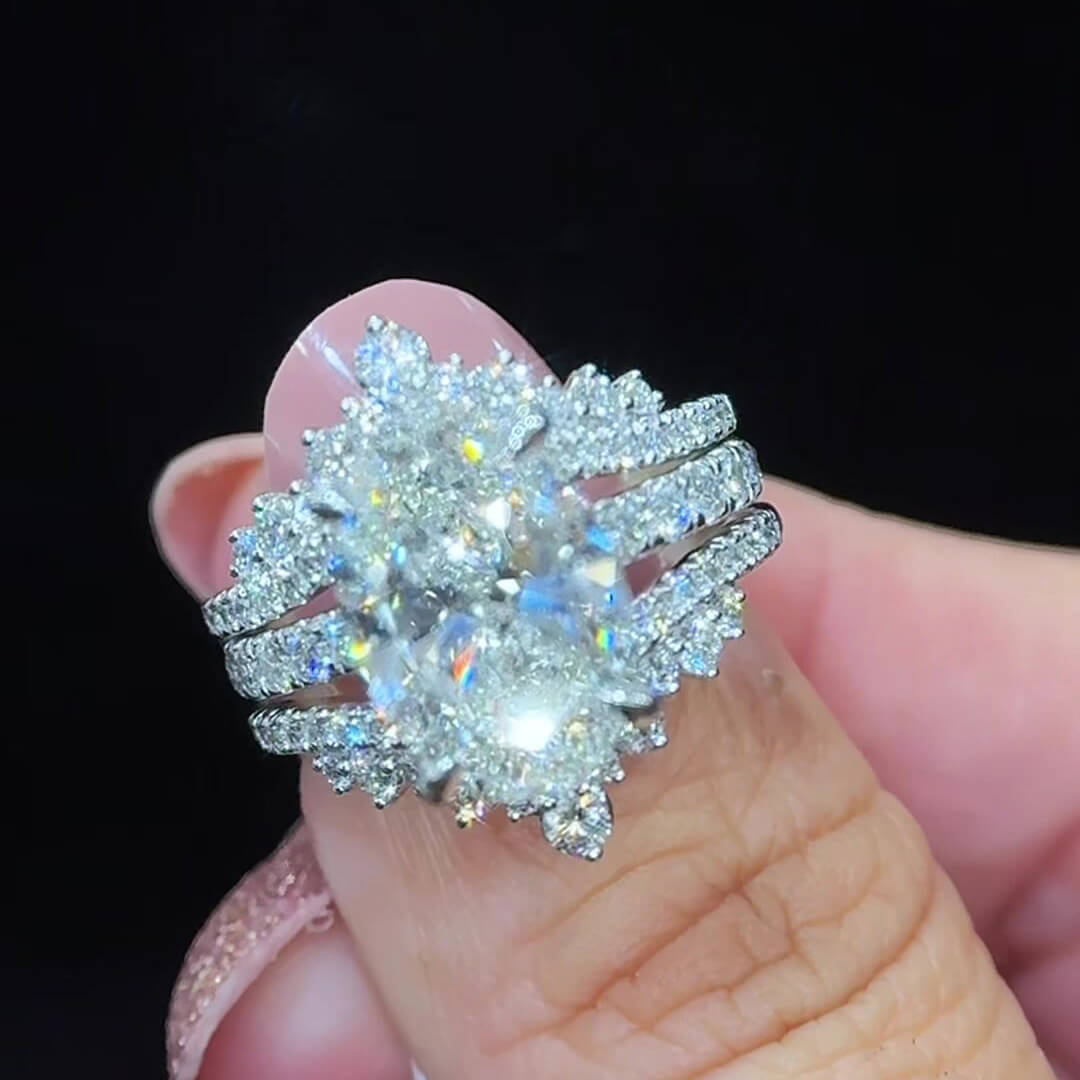 Oval Cut Diamond White Sterling Silver Enhancer Hidden Halo Bridal Ring Sets