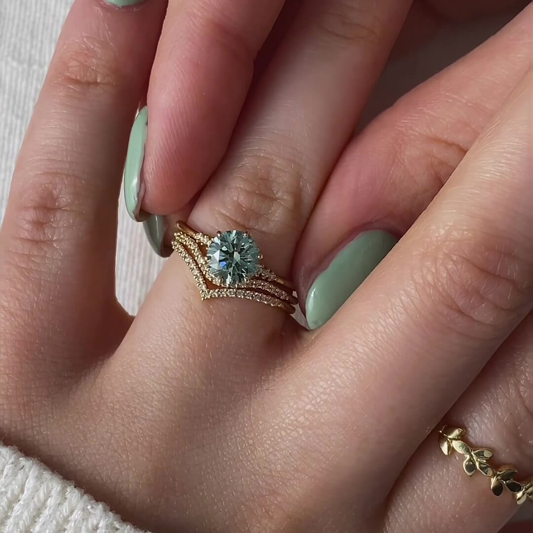 Round Cut Peridot Green Yellow Gold Sterling Silver Stackable 3-Piece Bridal Ring Set