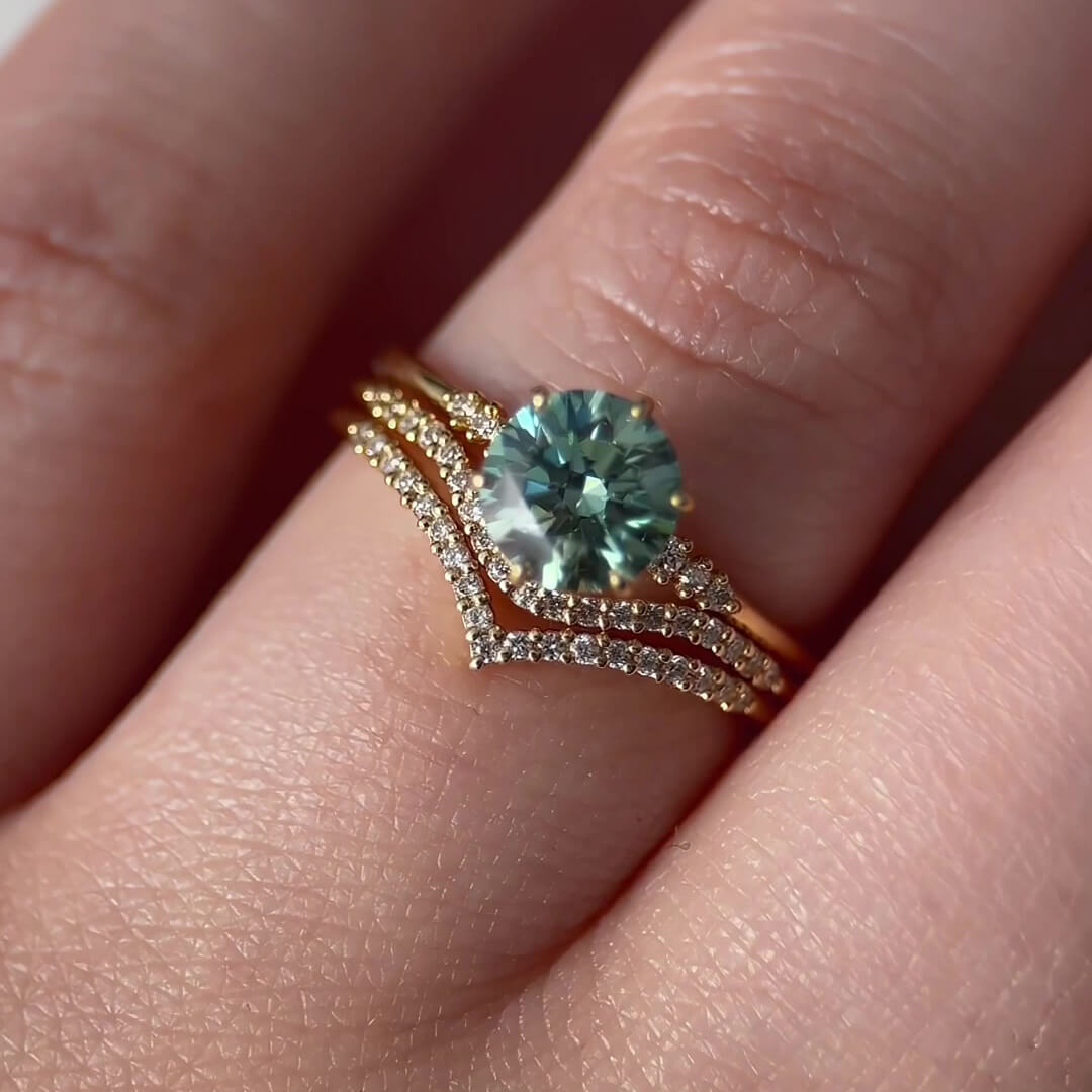 Round Cut Peridot Green Yellow Gold Sterling Silver Stackable 3-Piece Bridal Ring Set