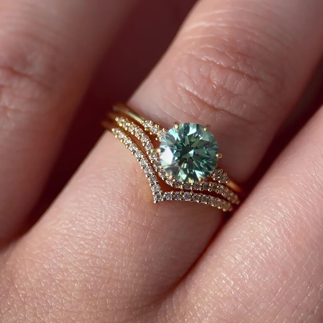 Round Cut Peridot Green Yellow Gold Sterling Silver Stackable 3-Piece Bridal Ring Set