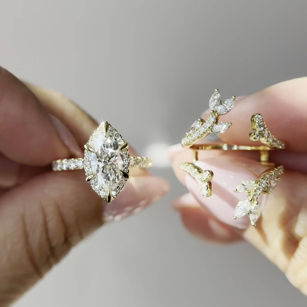 Marquise Cut Diamond White Yellow Gold Sterling Silver Insert Enhancer Halo Bridal Ring Set