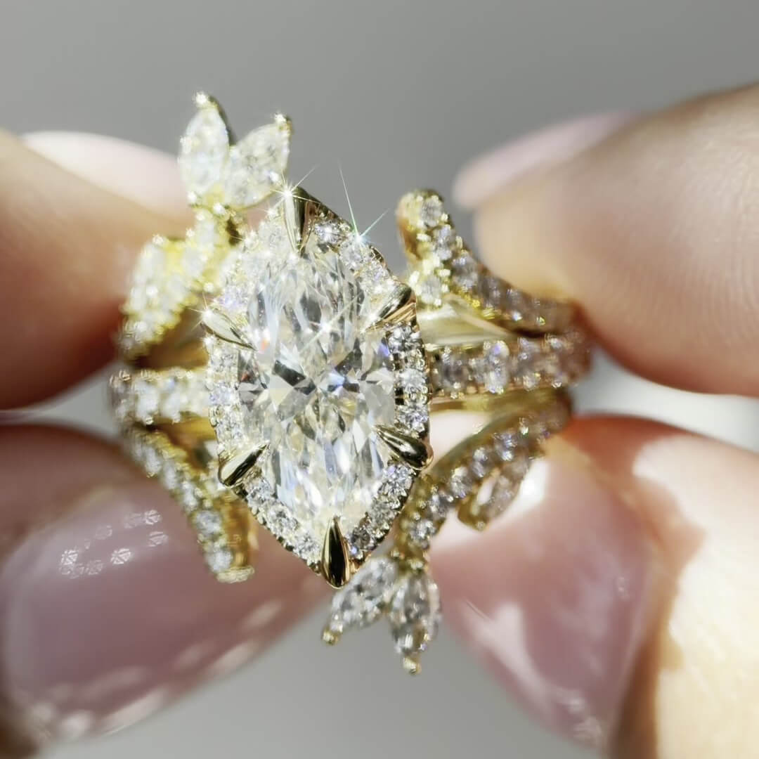 Marquise Cut Diamond White Yellow Gold Sterling Silver Insert Enhancer Halo Bridal Ring Set