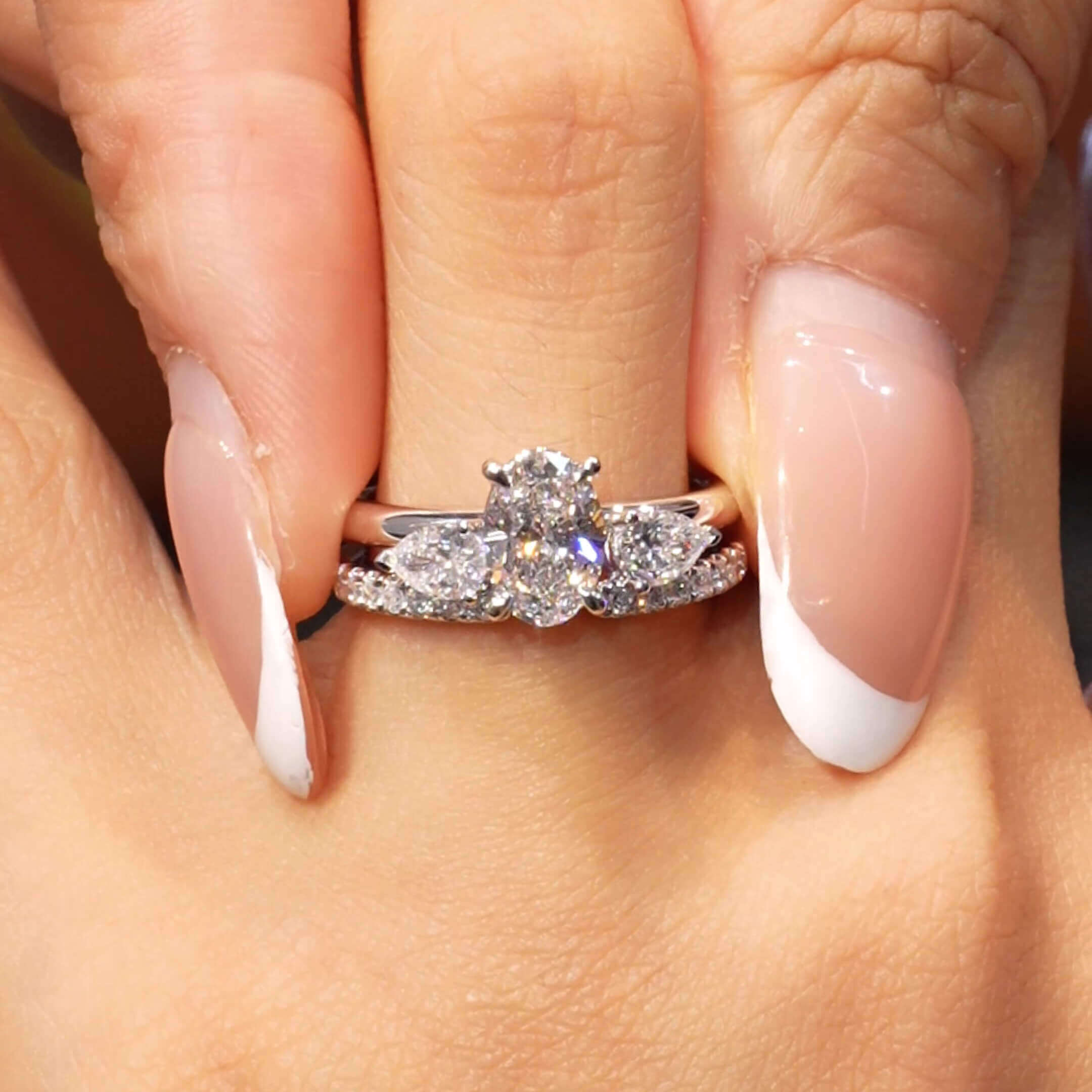 Oval Cut Diamond White Sterling Silver Solitaire Wrap Guard Bridal Ring Set