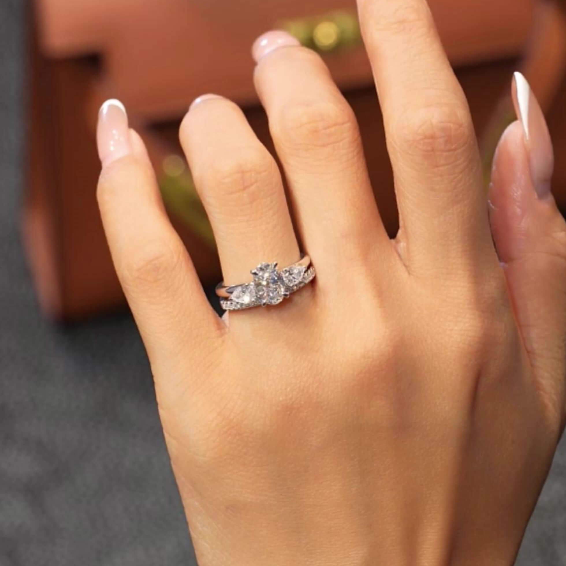 Oval Cut Diamond White Sterling Silver Solitaire Wrap Guard Bridal Ring Set