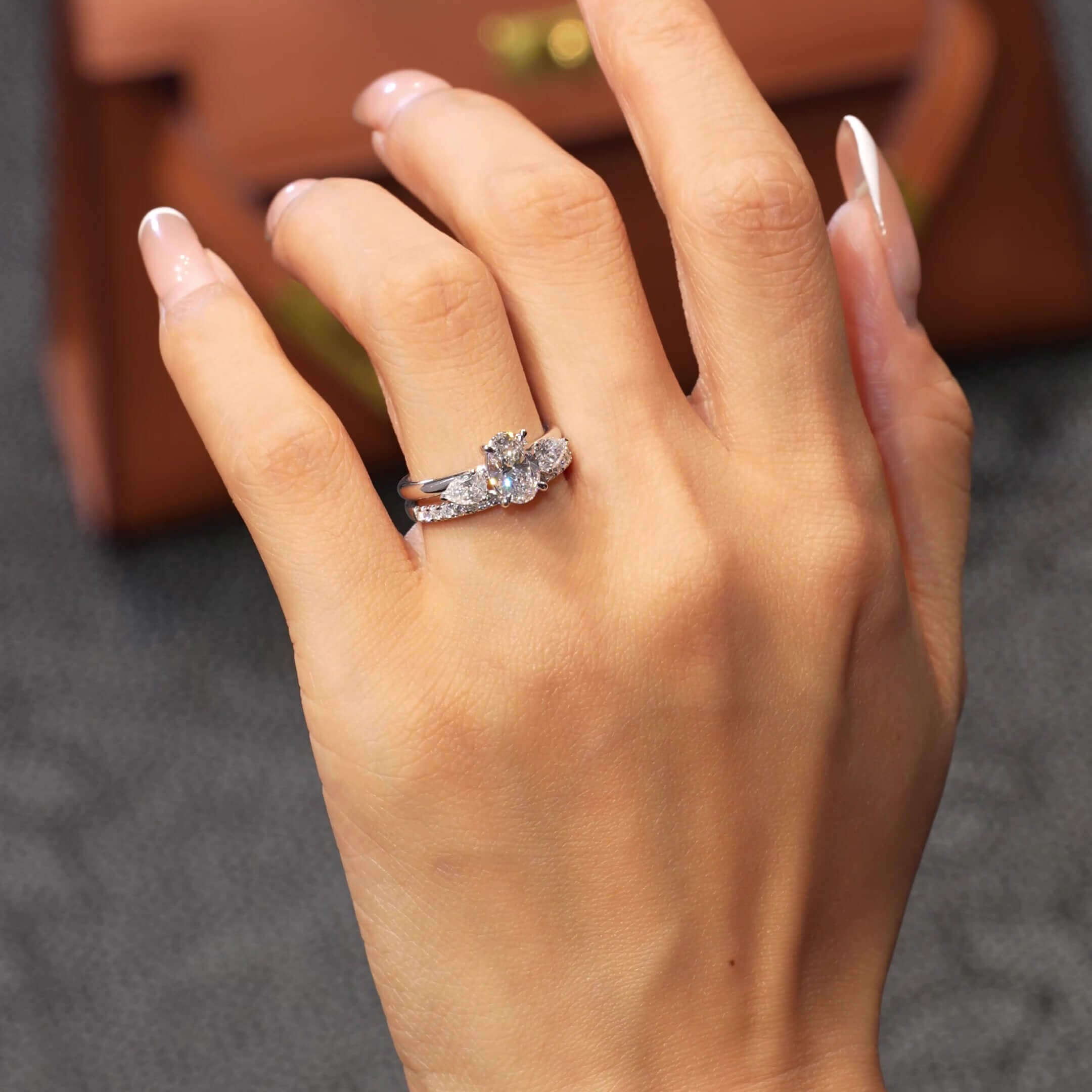 Oval Cut Diamond White Sterling Silver Solitaire Wrap Guard Bridal Ring Set