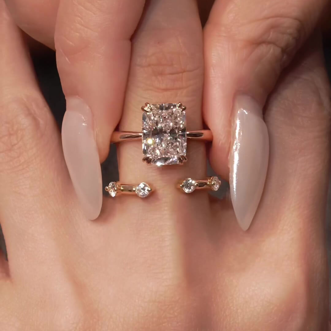 Radiant Cut Diamond White Rose Gold Sterling Silver Wrap Guard 3-Piece Bridal Ring Set