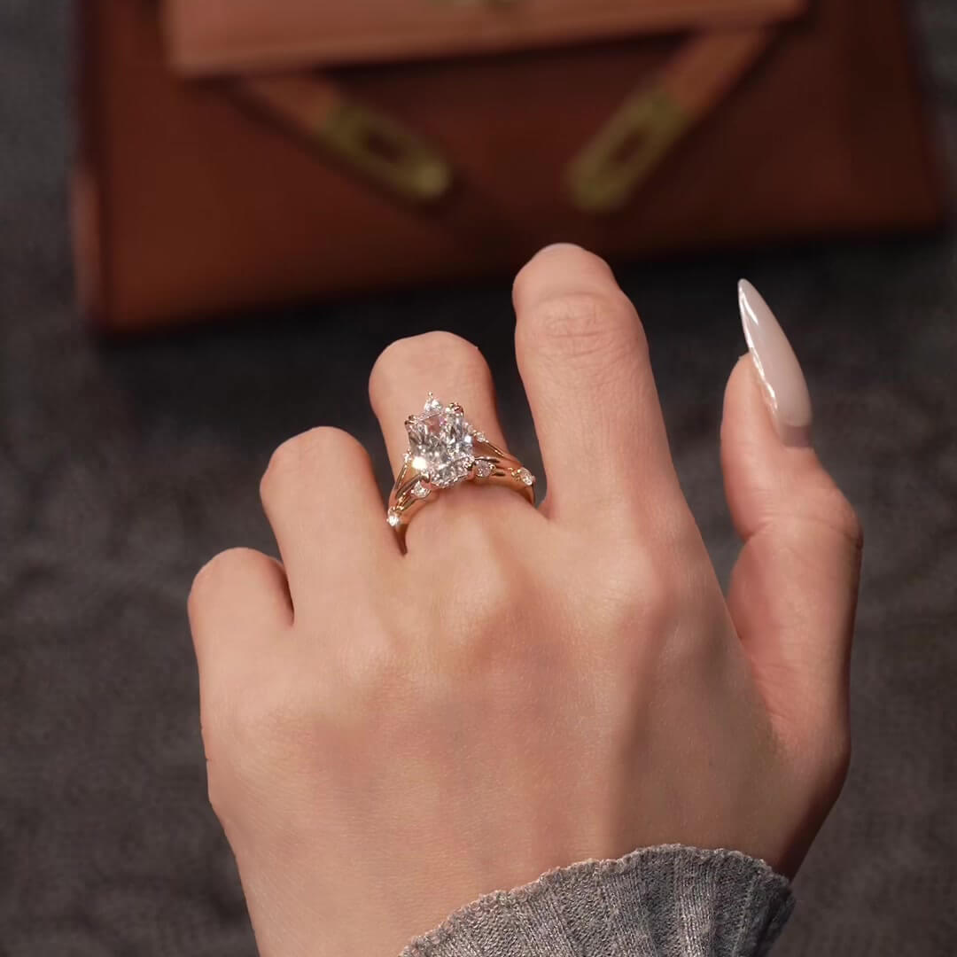 Radiant Cut Diamond White Rose Gold Sterling Silver Wrap Guard 3-Piece Bridal Ring Set