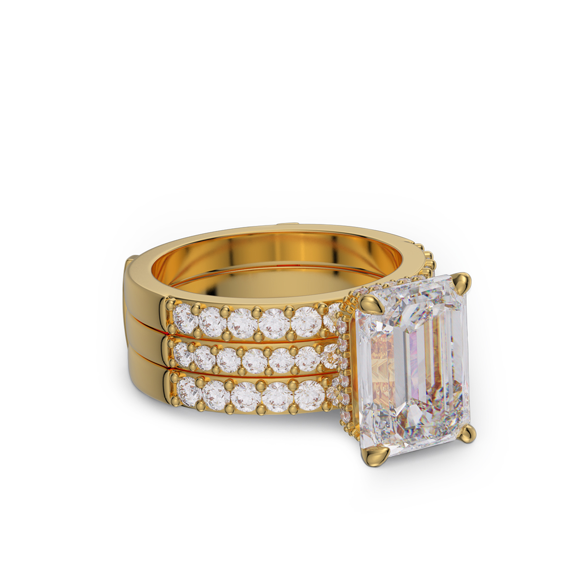 Emerald Cut Diamond White Insert Sterling Silver Hidden Halo Jacket Bridal Sets