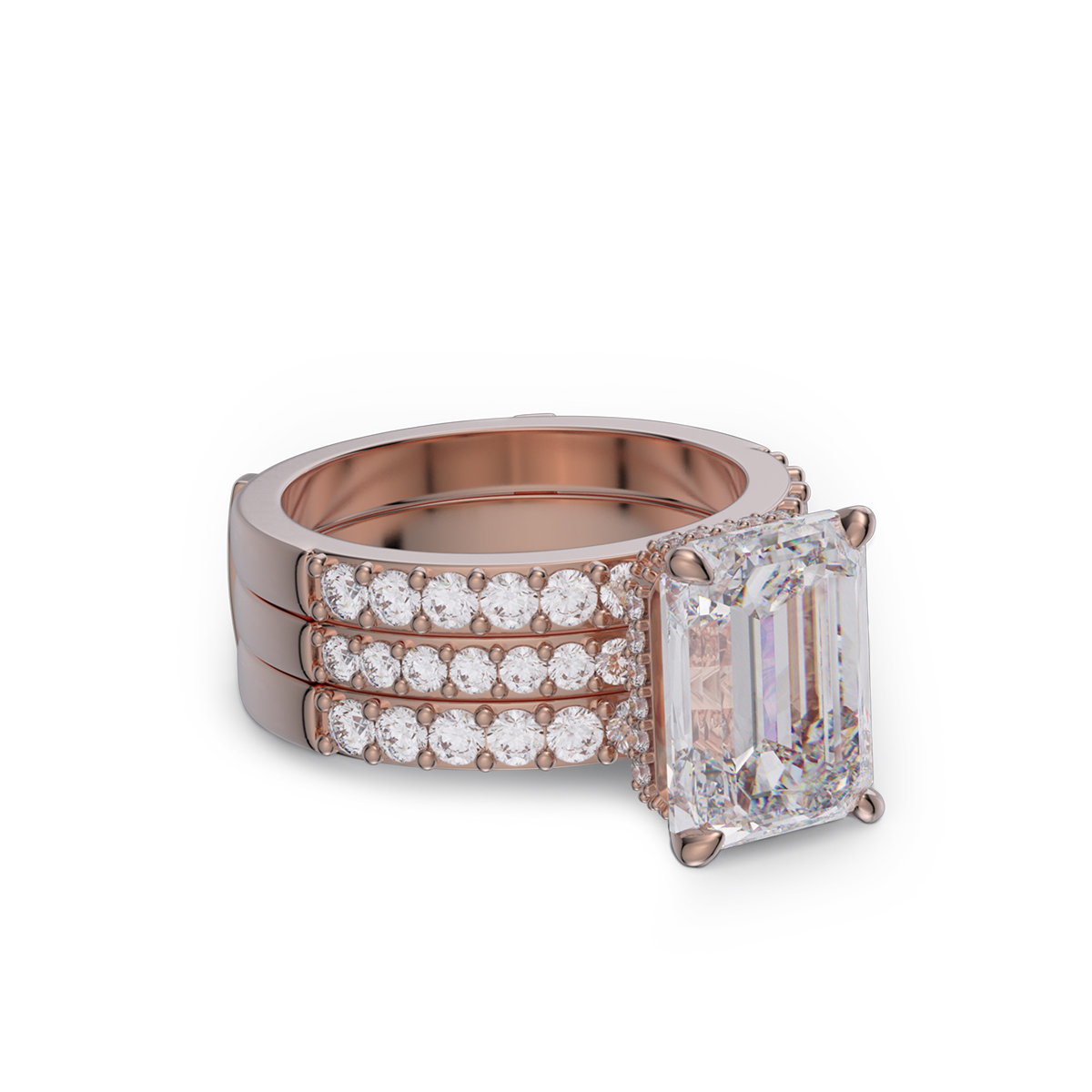 Emerald Cut Diamond White Insert Sterling Silver Hidden Halo Jacket Bridal Sets