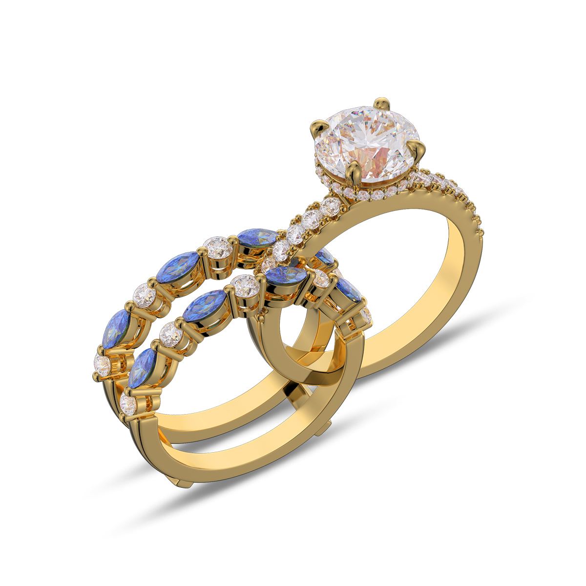 Round Cut Diamond White Insert Sterling Silver Silver Hidden Halo Jacket Bridal Sets