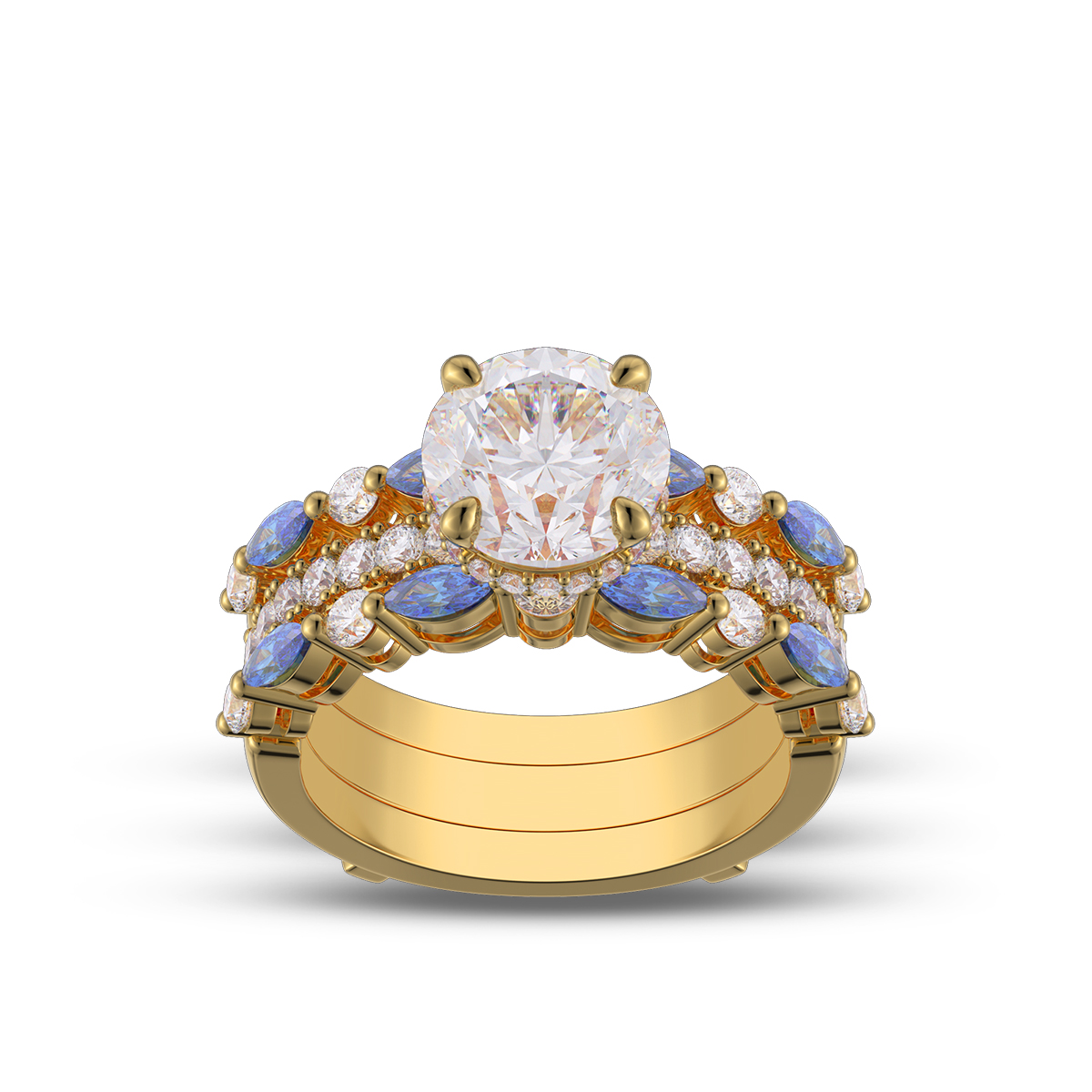 Round Cut Diamond White Insert Sterling Silver Silver Hidden Halo Jacket Bridal Sets