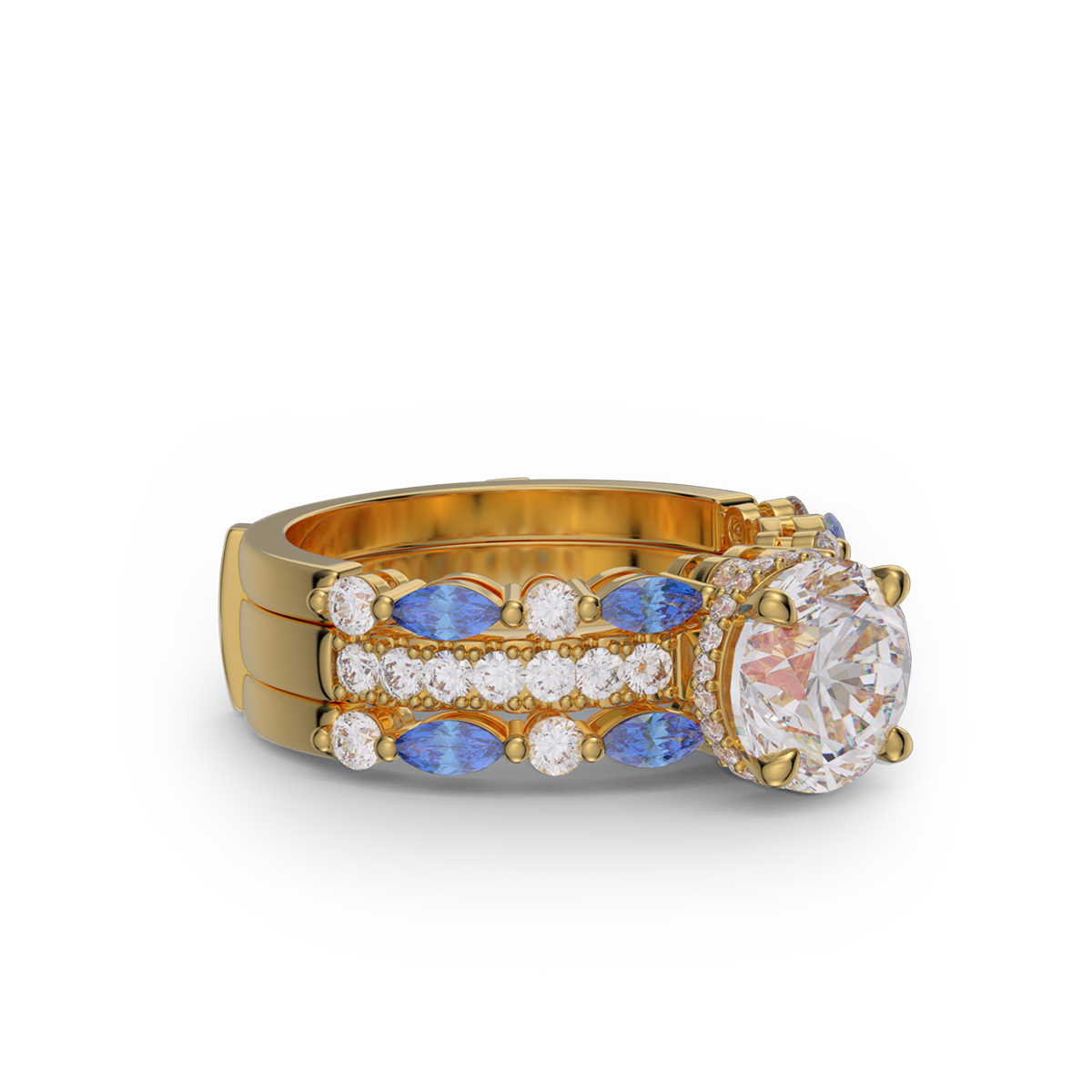 Round Cut Diamond White Insert Sterling Silver Silver Hidden Halo Jacket Bridal Sets