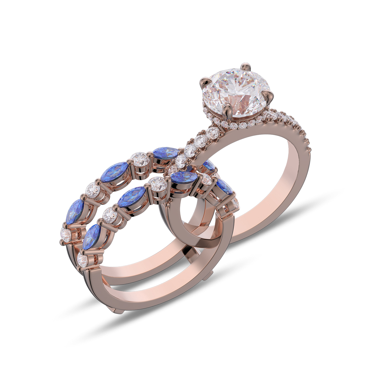 Round Cut Diamond White Insert Sterling Silver Silver Hidden Halo Jacket Bridal Sets