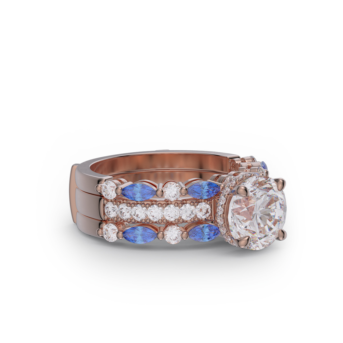 Round Cut Diamond White Insert Sterling Silver Silver Hidden Halo Jacket Bridal Sets