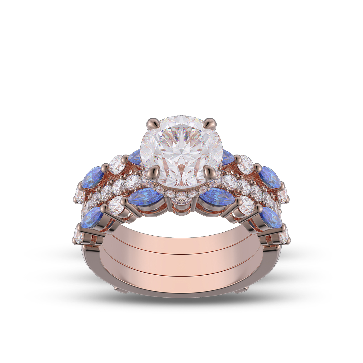 Round Cut Diamond White Insert Sterling Silver Silver Hidden Halo Jacket Bridal Sets