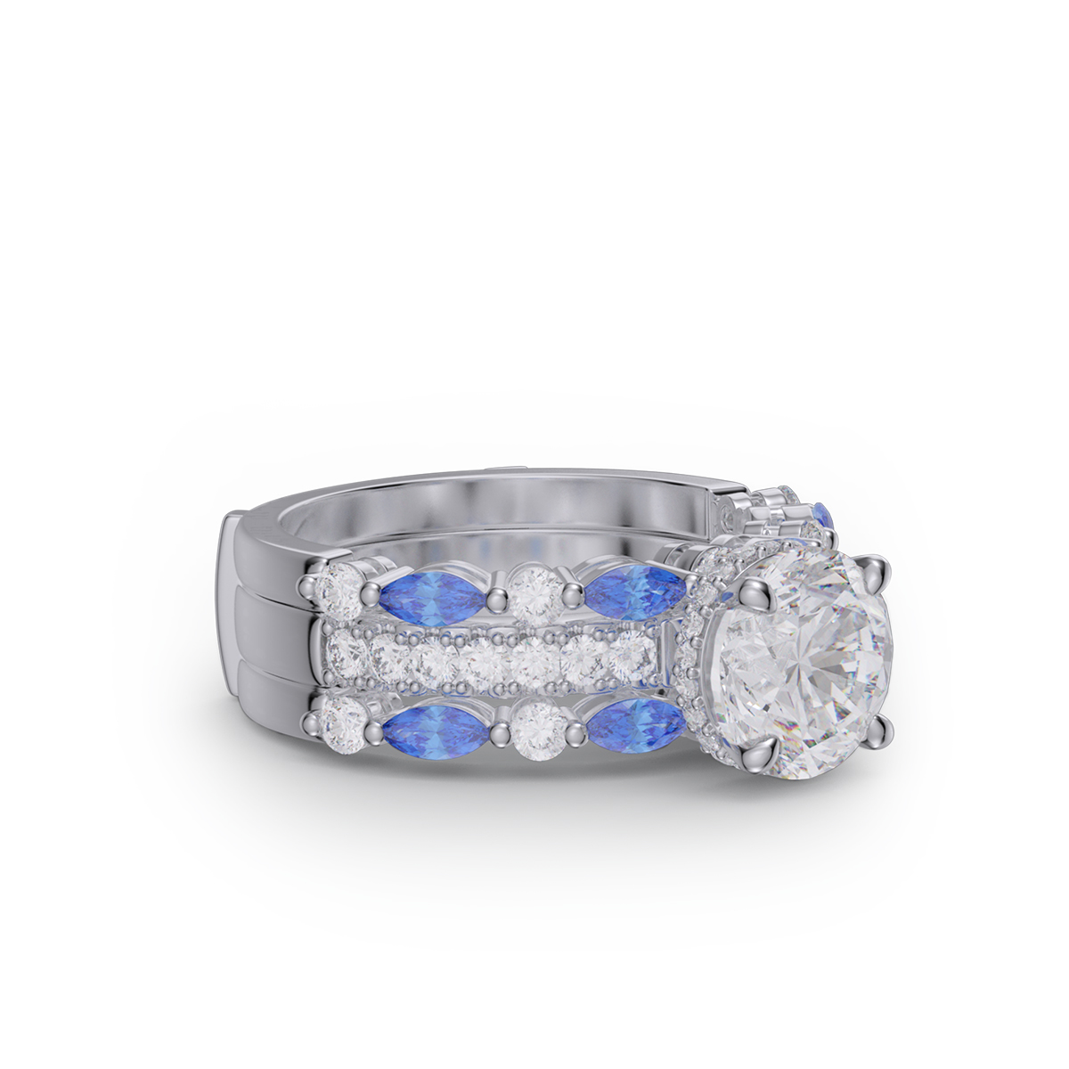 Round Cut Diamond White Insert Sterling Silver Silver Hidden Halo Jacket Bridal Sets