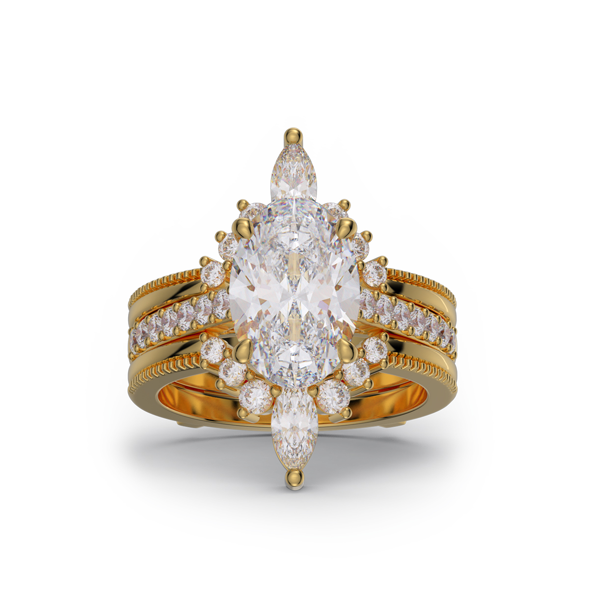 Oval Cut Diamond White Insert Sterling Silver Hidden Halo Jacket Bridal Sets