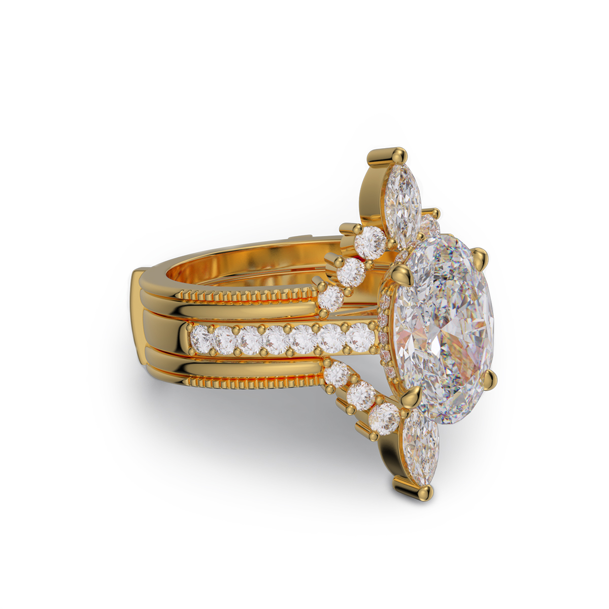 Oval Cut Diamond White Insert Sterling Silver Hidden Halo Jacket Bridal Sets