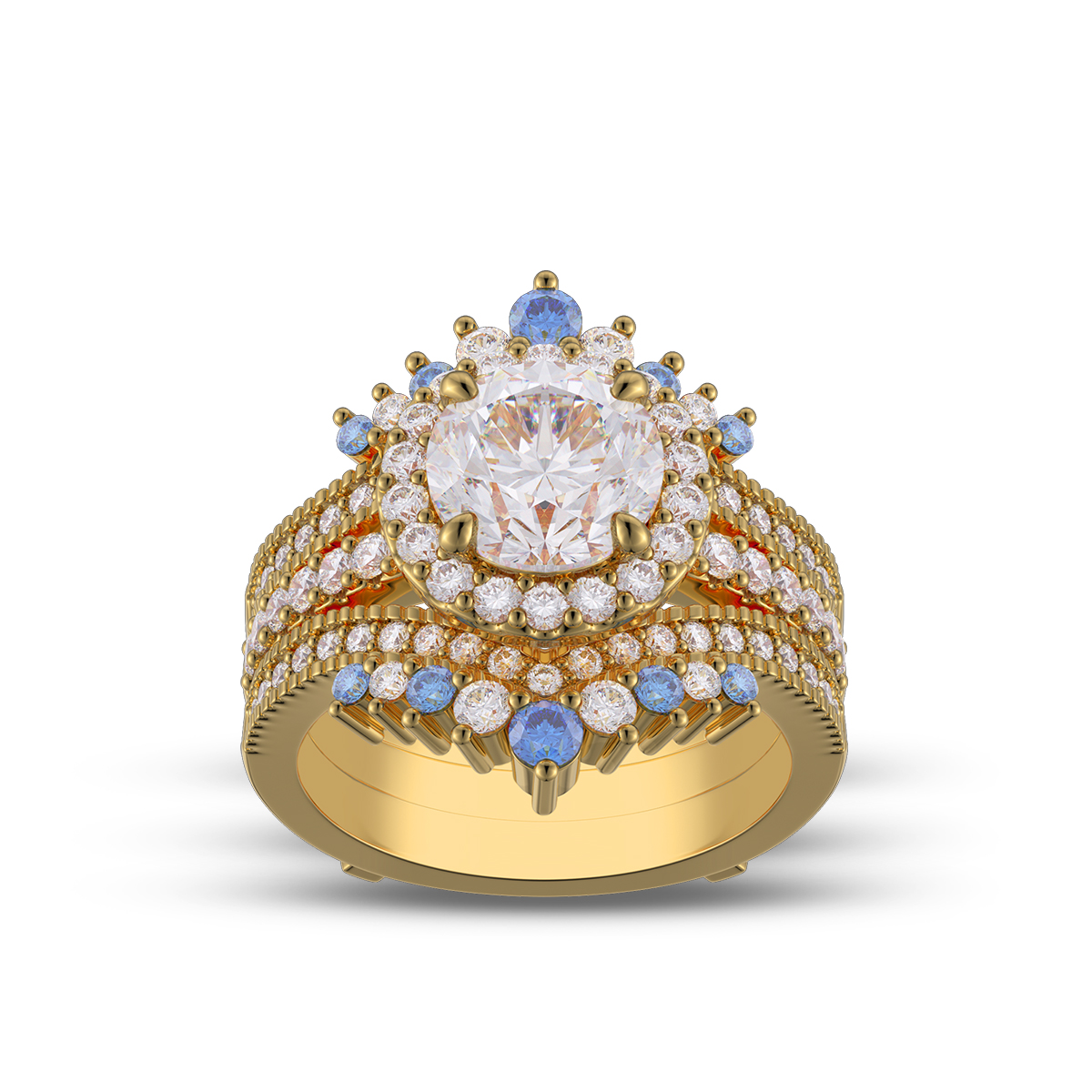 Round Cut Diamond White Insert Sterling Silver Halo Jacket Bridal Sets