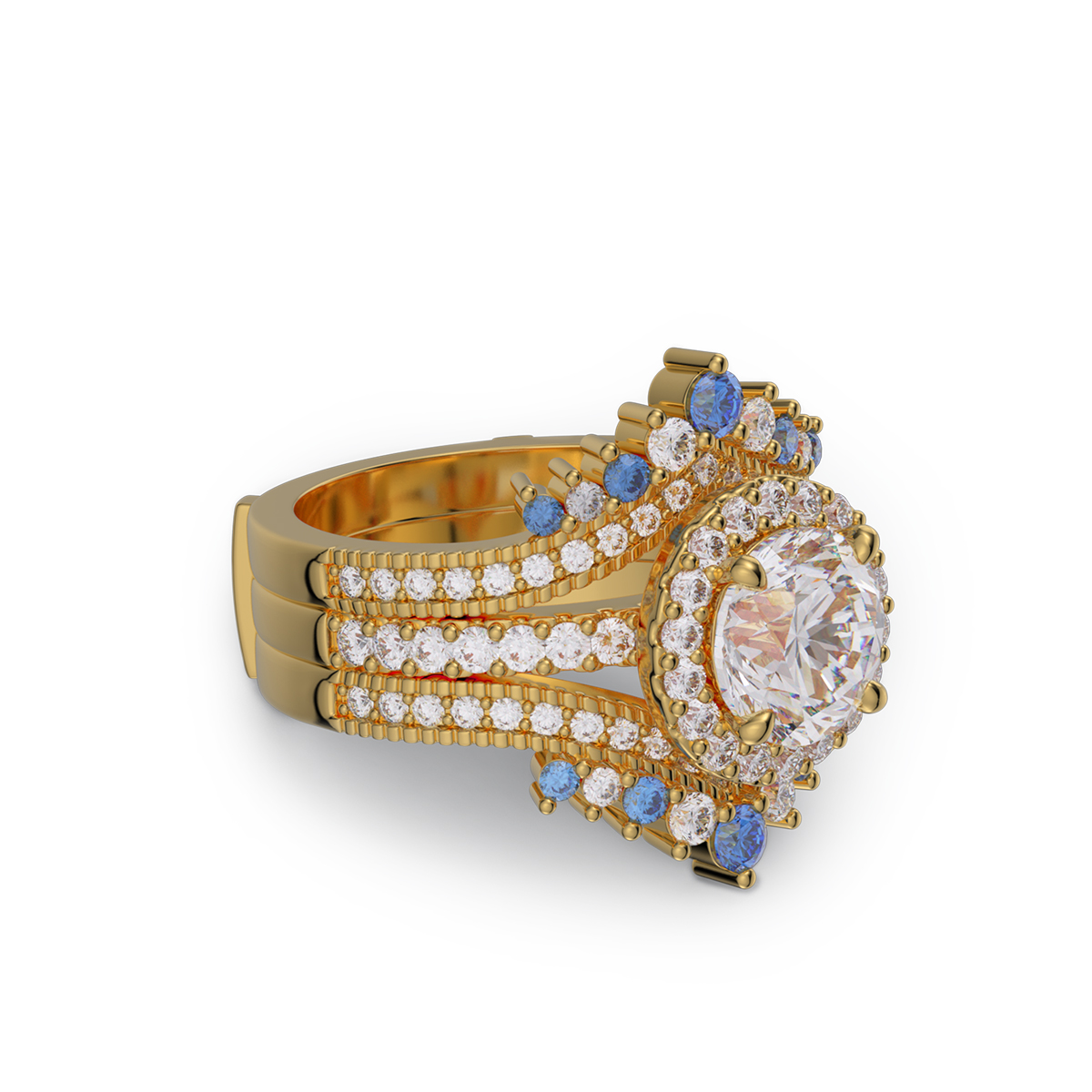 Round Cut Diamond White Insert Sterling Silver Halo Jacket Bridal Sets