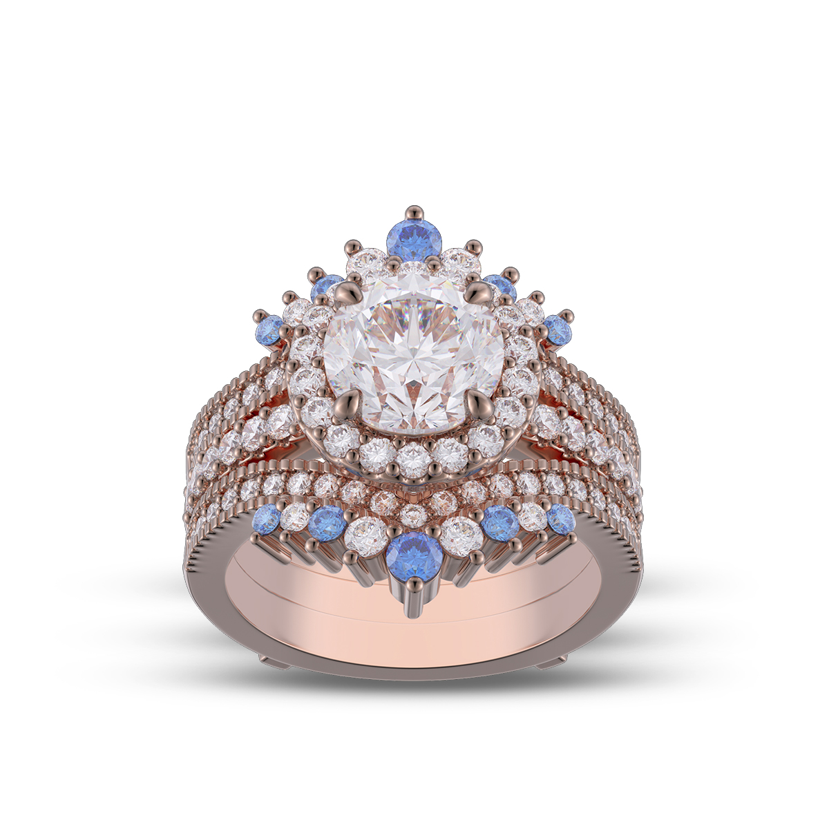 Round Cut Diamond White Insert Sterling Silver Halo Jacket Bridal Sets