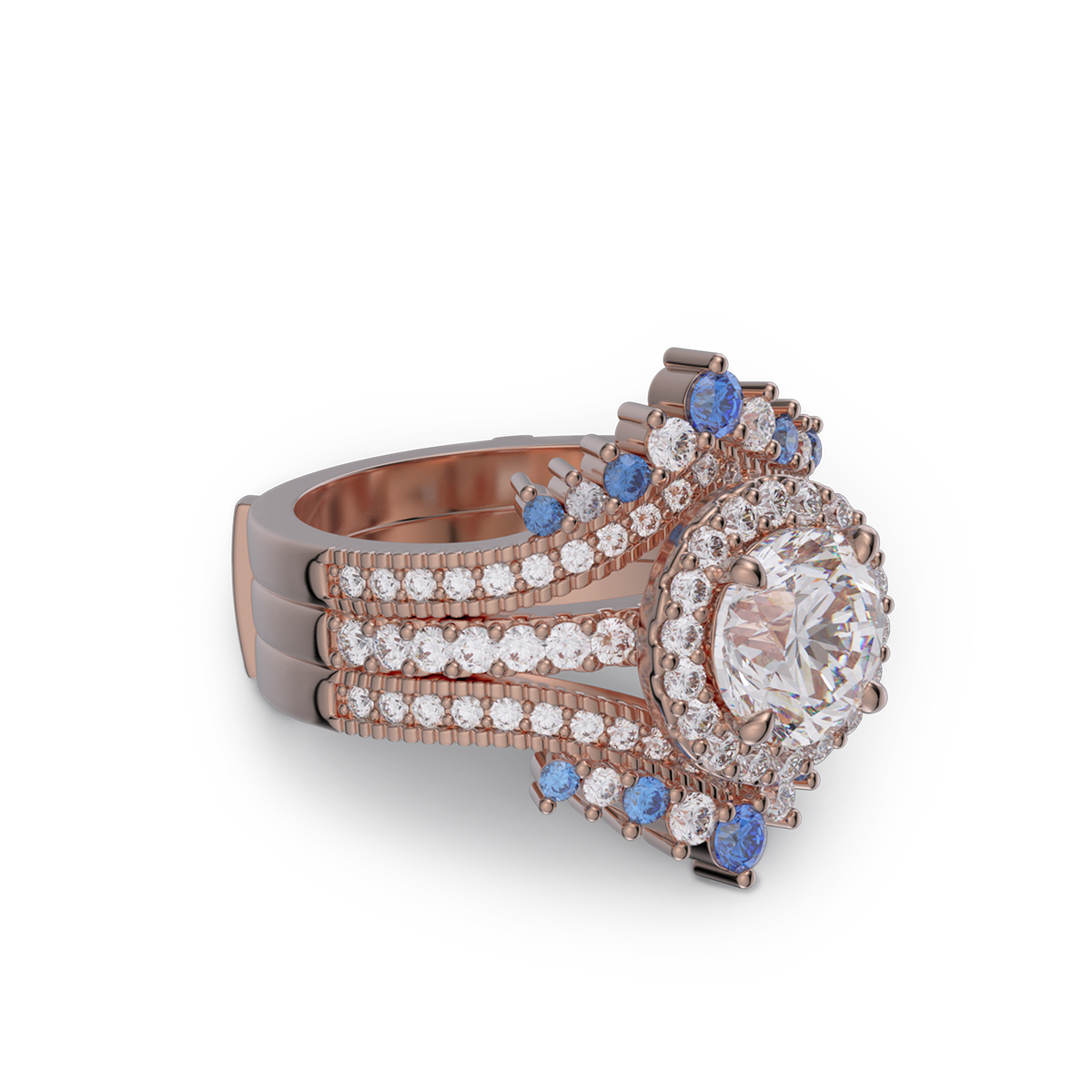 Round Cut Diamond White Insert Sterling Silver Halo Jacket Bridal Sets