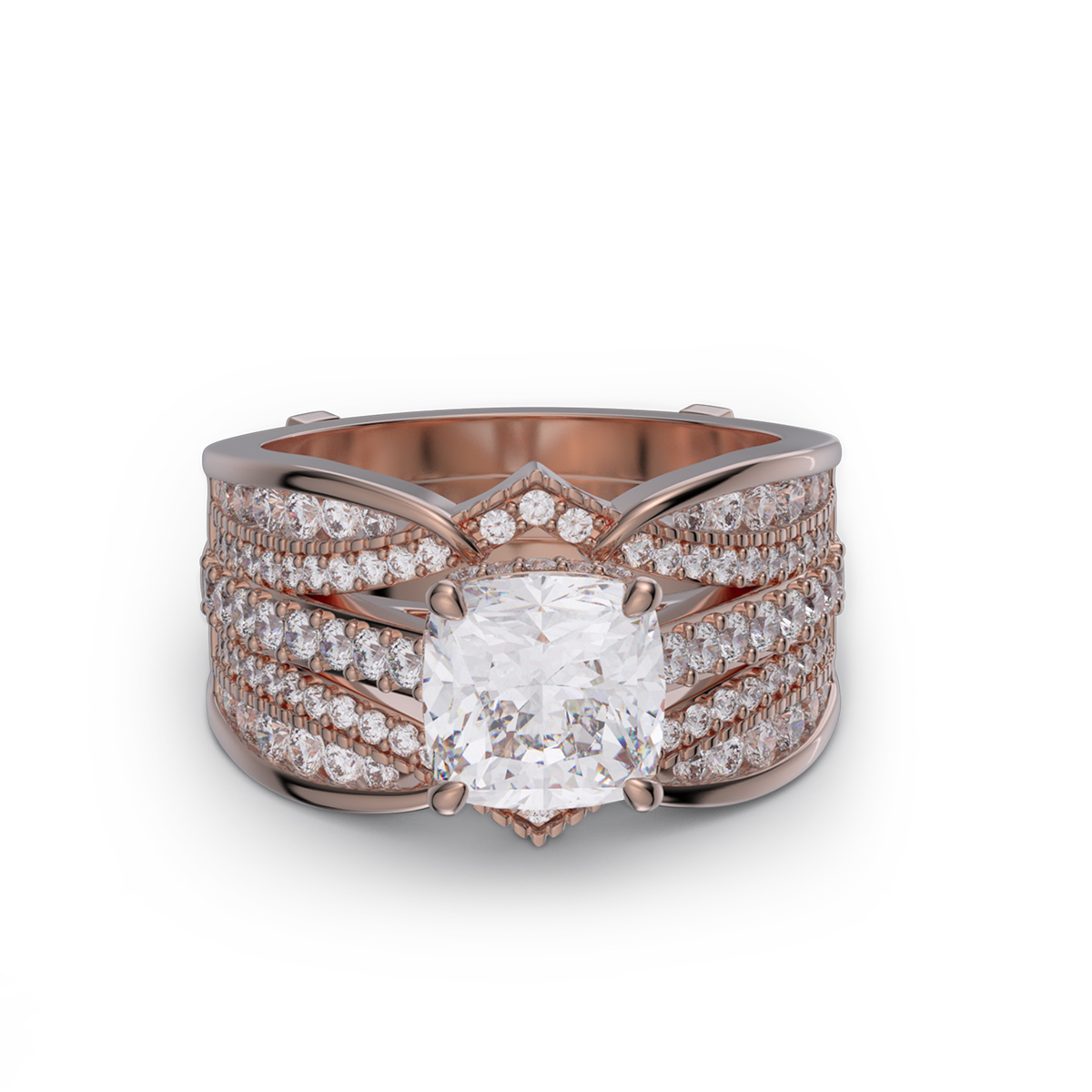 Cushion Cut Diamond White Insert Sterling Silver Hidden Halo Jacket Bridal Sets