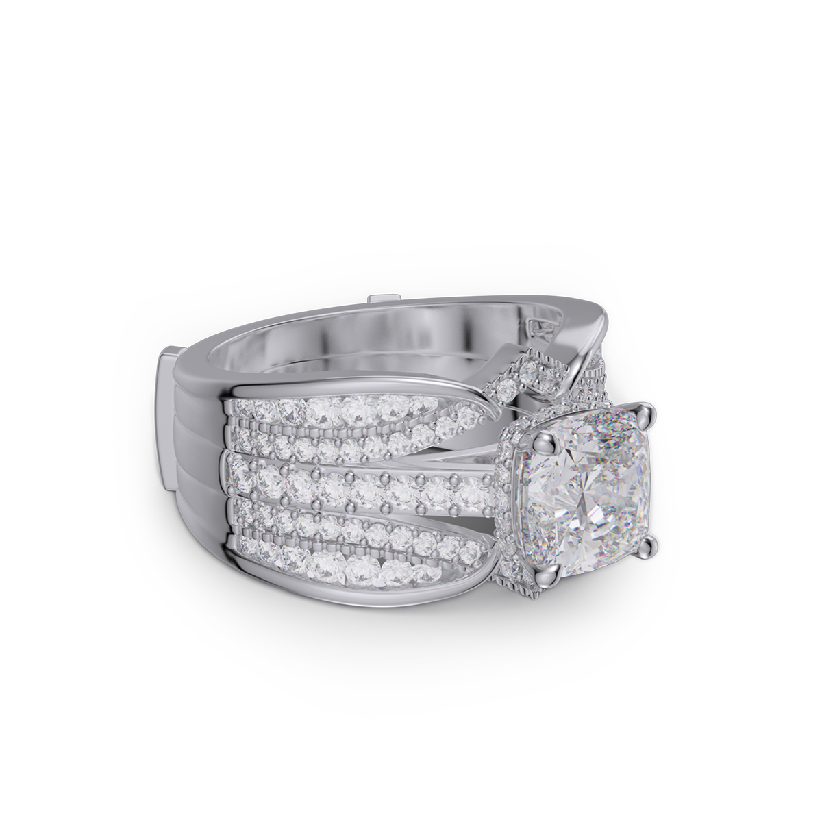 Cushion Cut Diamond White Insert Sterling Silver Hidden Halo Jacket Bridal Sets