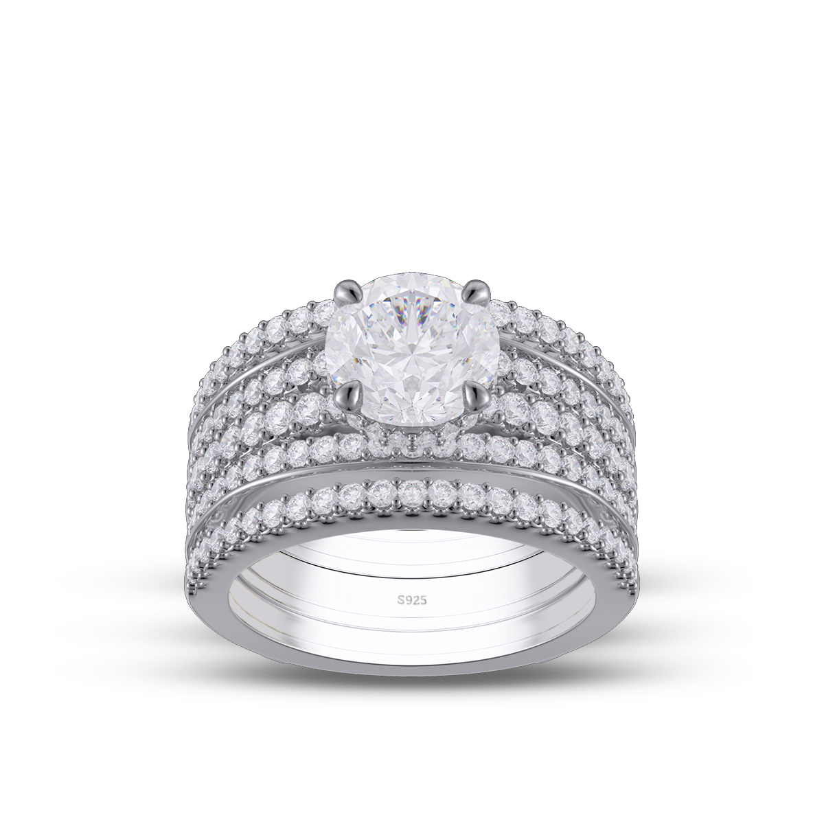 Round Cut Diamond White Insert Sterling Silver Hidden Halo Jacket Bridal Sets