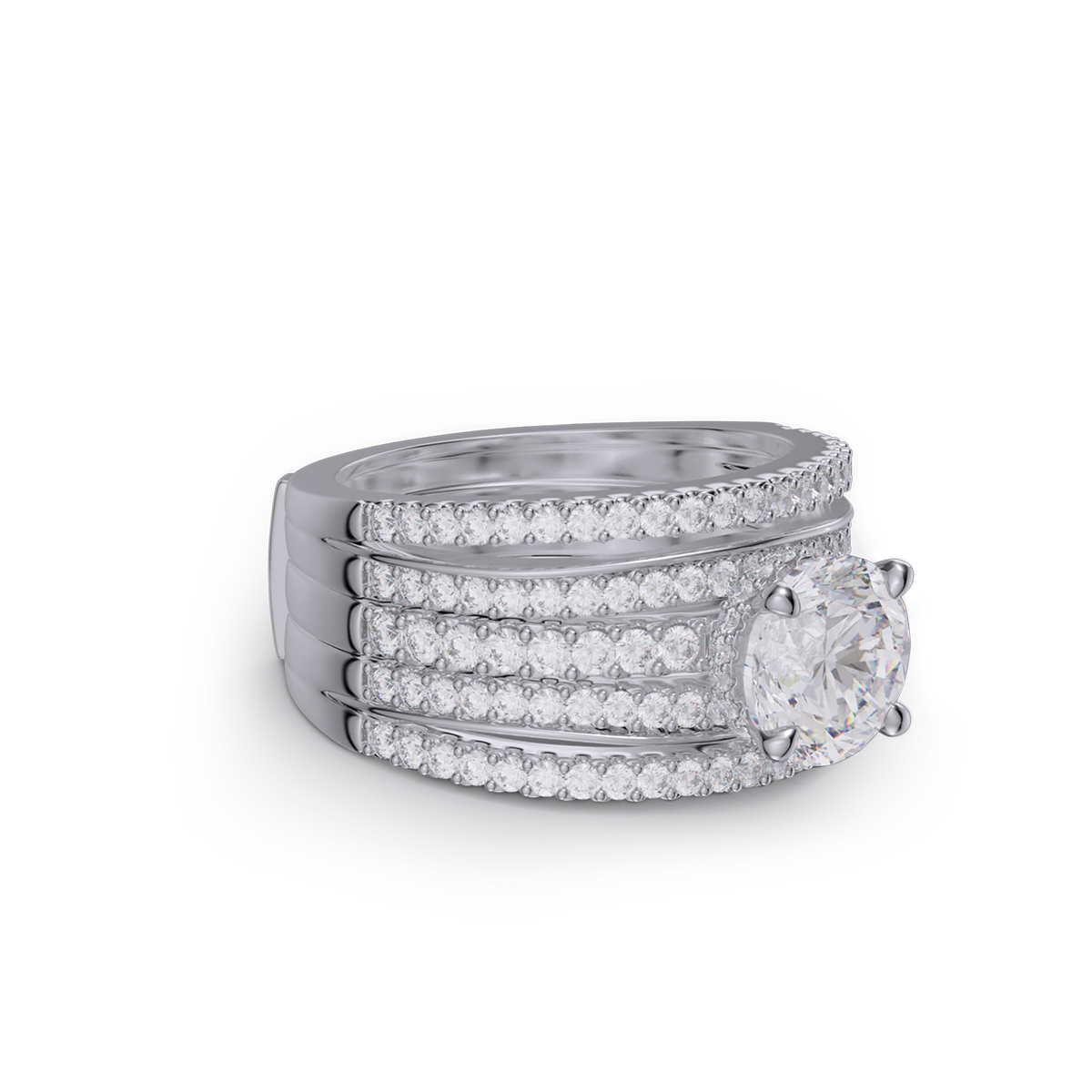 Round Cut Diamond White Insert Sterling Silver Hidden Halo Jacket Bridal Sets