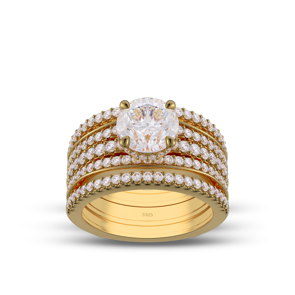 Round Cut Diamond White Insert Sterling Silver Hidden Halo Jacket Bridal Sets