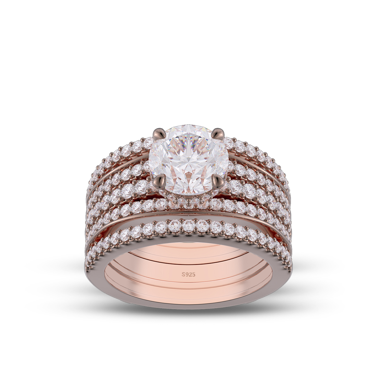 Round Cut Diamond White Insert Sterling Silver Hidden Halo Jacket Bridal Sets