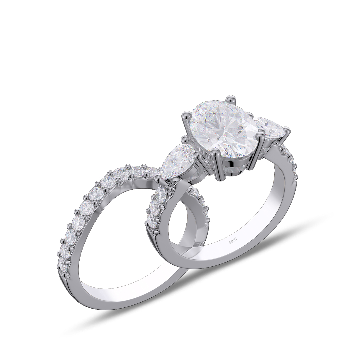 Oval Cut Diamond White Sterling Silver Bridal Sets