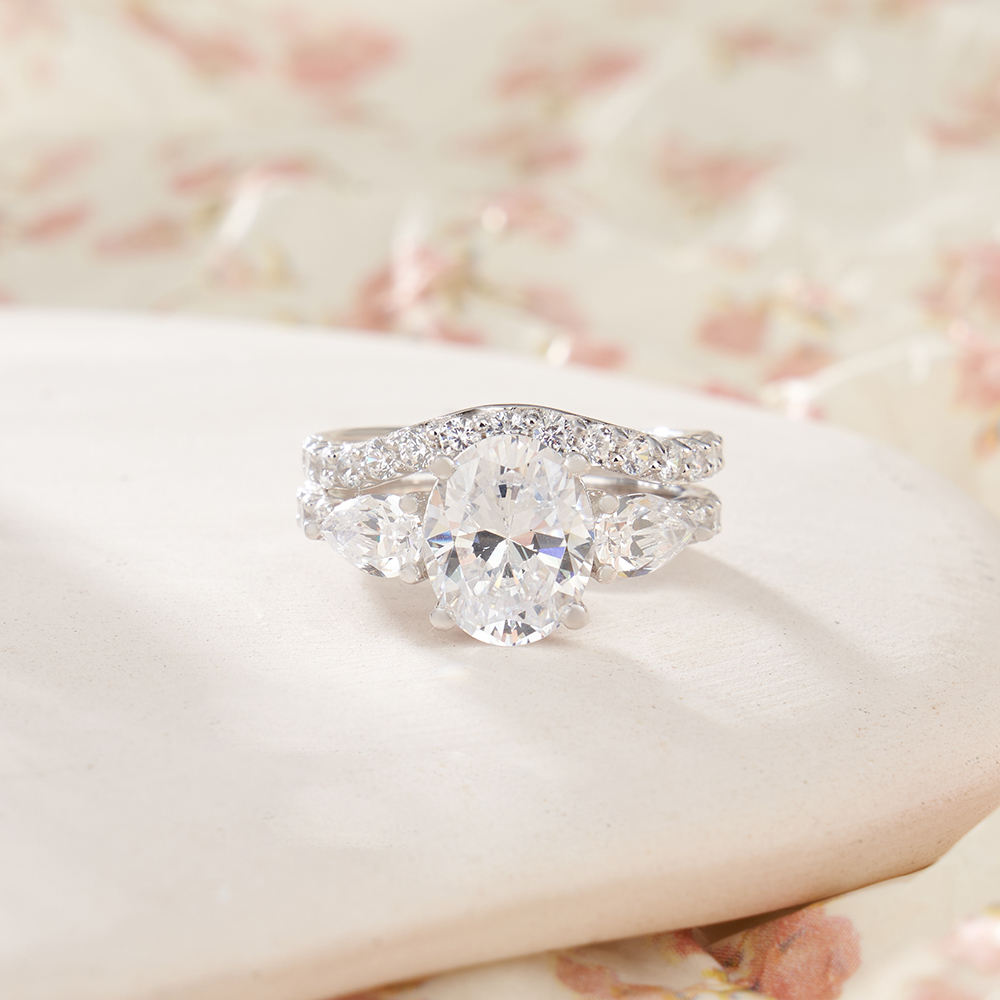 Oval Cut Diamond White Sterling Silver Bridal Sets