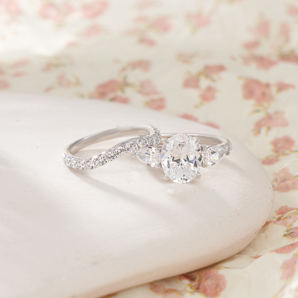 Oval Cut Diamond White Sterling Silver Bridal Sets