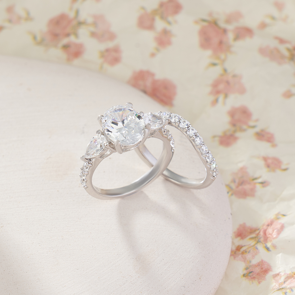 Oval Cut Diamond White Sterling Silver Bridal Sets